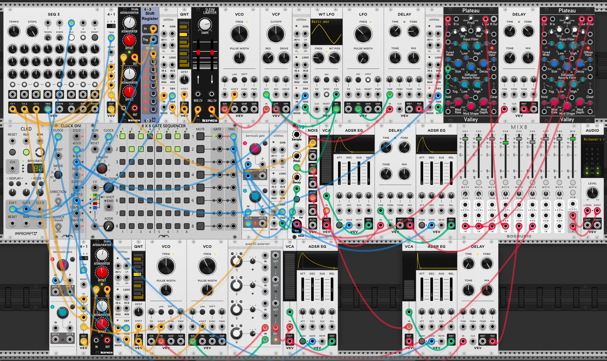 Second voice added — ring mod bell with long release and sparse pluck, mixed through MIX8
