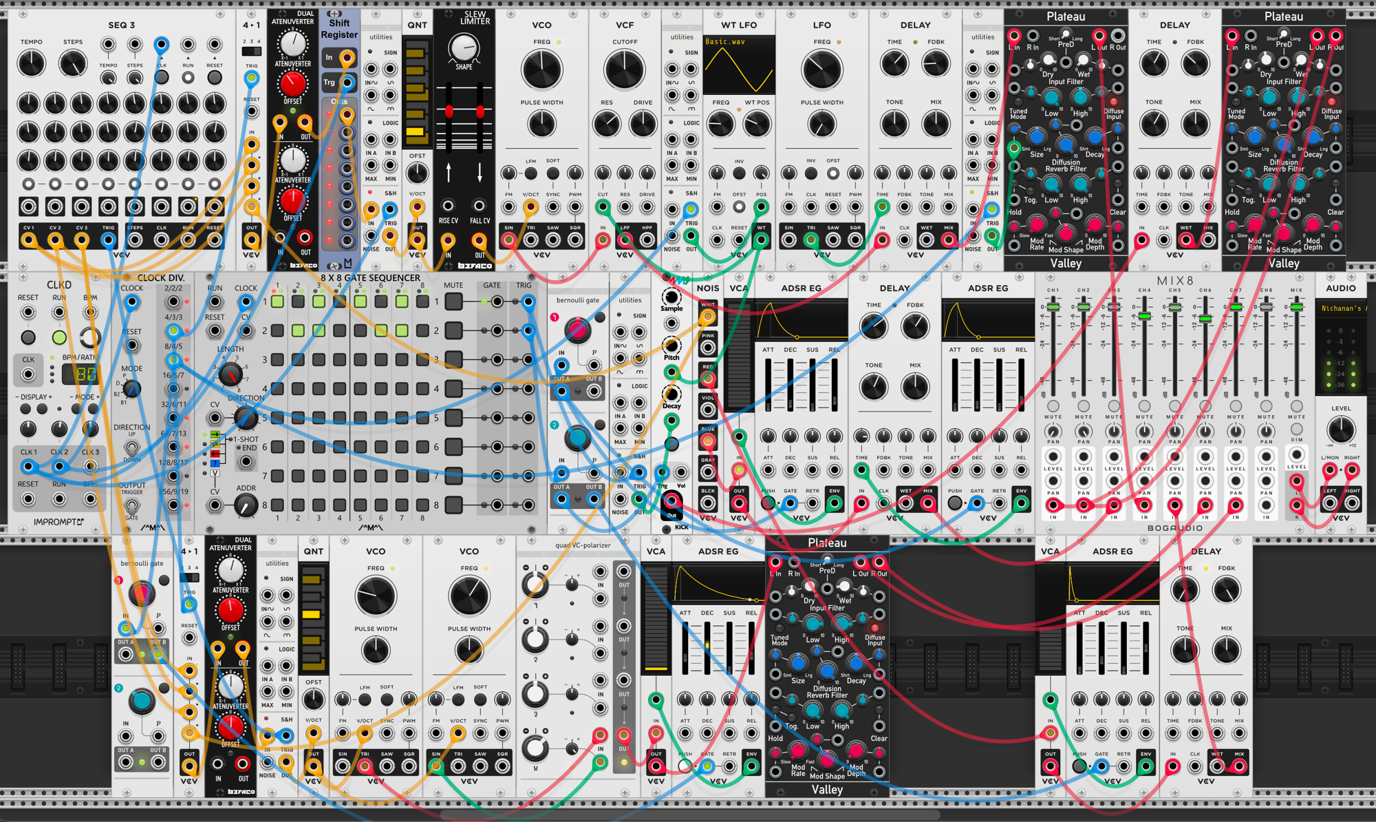 Final patch — bell voice with its own Plateau reverb, lowered frequency for deeper metallic tone