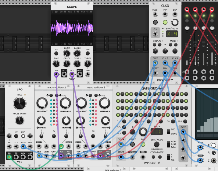 Clocked LFO modulating Macro Oscillator 2 MORPH for hi-hat timbre