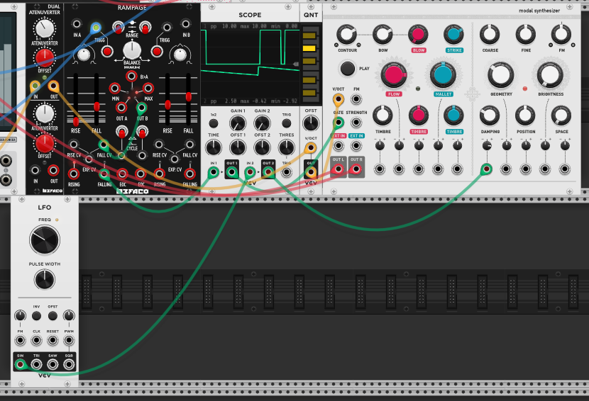 LFO modulating Modal Synthesizer's DAMPING parameter