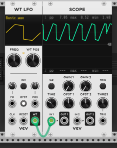 WT LFO with a custom waveshape displayed on scope