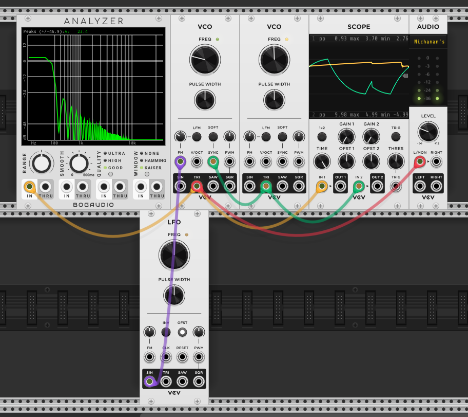 LFO triangle wave modulating secondary VCO frequency