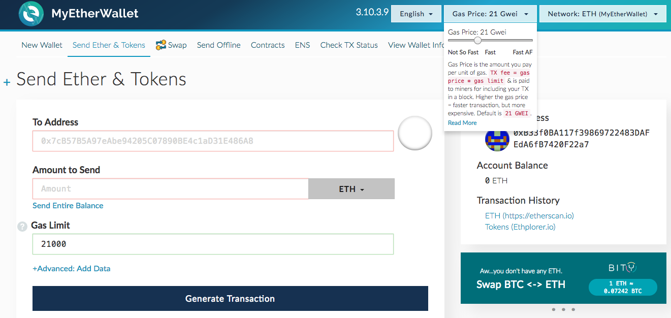   MyEtherWallet  is an open-source wallet where you can store, send, and receive Ether. (as well as other tokens) 