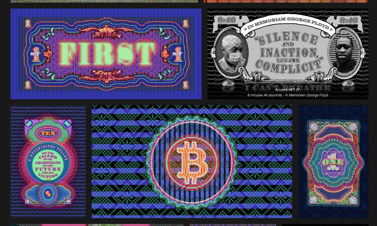  Some of Matt Kane’s tokenized work displayed on  his website  