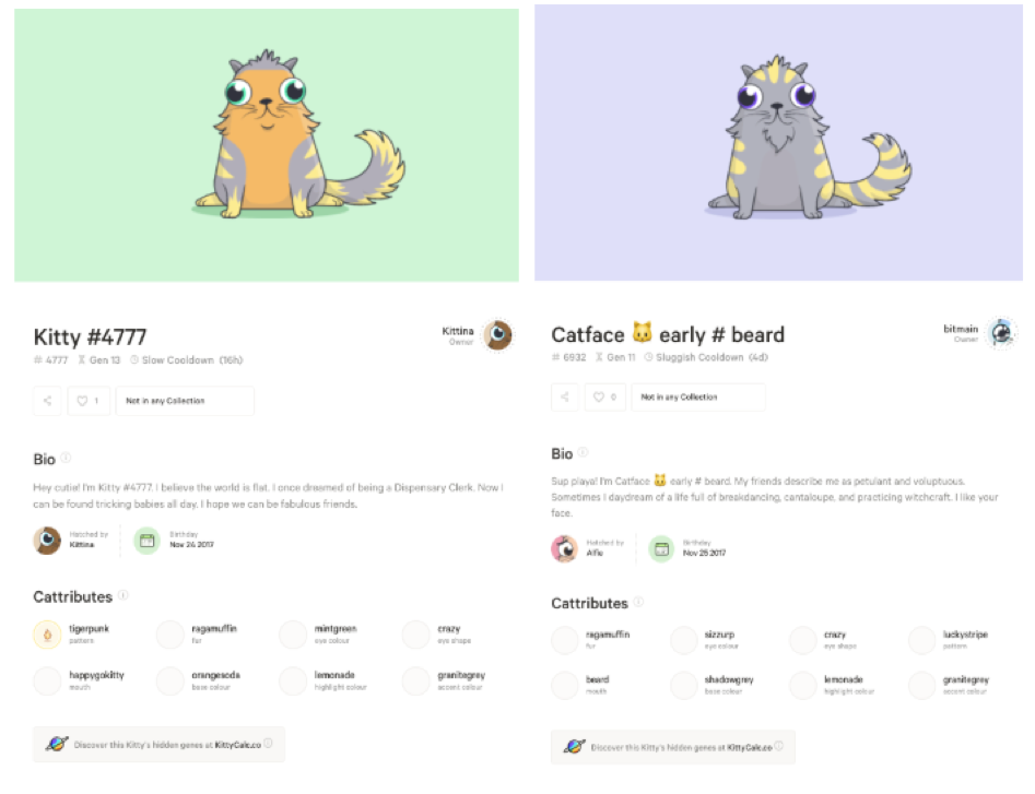  See # 4777  and # 6932  on CryptoKitties website 